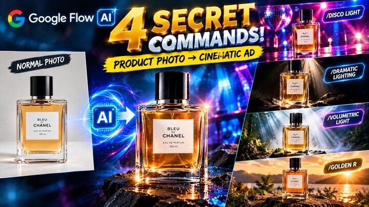 4 SECRET GOOGLE FLOW COMMANDS 🤯 | Turn Product Photos Into Cinematic Ads!
