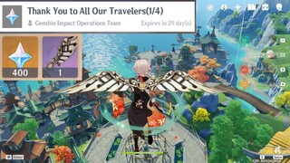 Genshin Impact - Mihoyo Anniversary Reward Today ?, 400 Primogem & Wings of First Flight