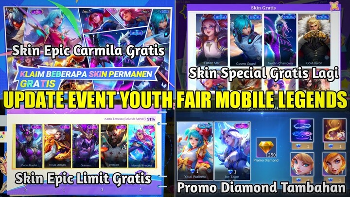 UPDATE EVENT YOUTH FAIR MOBILE LEGENDS 2024! BANYAK SKIN EPIC DAN SPECIAL GRATIS | DISKON SKIN 1 DM