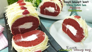 Resep Bolu Gulung Red Velvet Enak Lembut & Moist (Bagus Banget Buat Isian Snack Box, Hantaran,Acara)