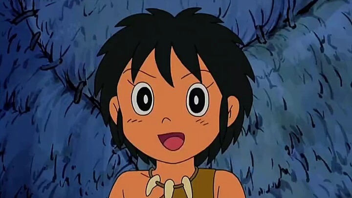 Nobita and Shizuka traveled back to the primitive age with Doraemon