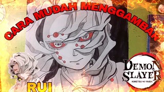 cara mudah menggambar anime demon slayer, Rui