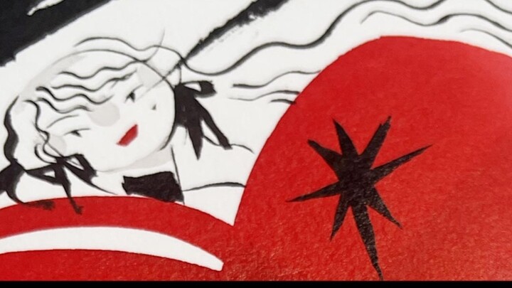 Red Black Witch Ink Doodle