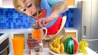 Monkey Baby Bon Bon harvest fruit to make watermelon smoothies and play on Playground in the Park!