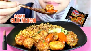 ASMR CILOK MERCON CABE PEDAS + MIE SEDAAP KOREAN SPICY CHICKEN | AMSRtistry One Lipstick | INDONESIA