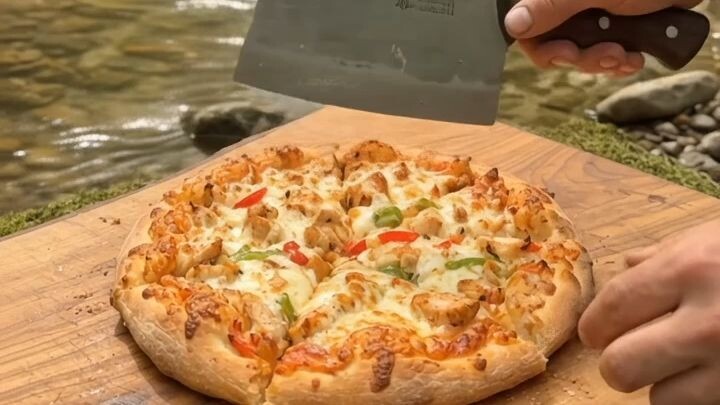 Chicken Wreath Pizza Cooked in the Forest 🍕🔥 | Outdoor Cooking ASMR
