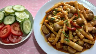 nấm đùi gà sào măng trúc quân tử tây bắc. đơn giản dể làm
