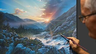 Light system ceiling! Mountain landscape painting to this point, it can be said to be a god