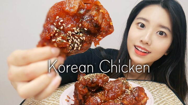 직접만든 양념치킨 리얼사운드 먹방(korean Chicken eating sounds)[한국어 ASMR]홈메이드,home made Chicken,치킨 이팅사운드,꿀꿀선아,