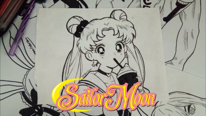 Usagi Tsukino - Bishoujo Senshi Sailor Moon || Black and White Art (SPEED DRAWING)