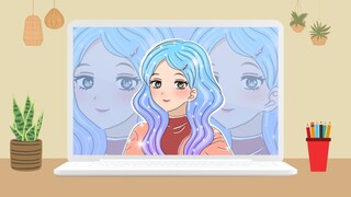 Tutorial menggambar anime jamet rambut warna warni