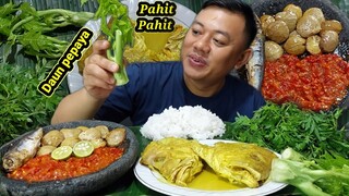 MUKBANG BATANG PEPAYA MENTAH + LALAPAN JENGKOL + GULAI KEPALA IKAN KAKAP + SAMBAL TERASI IKAN ASIN