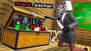 JJ & MIKEY hide in CHEST from SCARY TV TEACHER in Minecraft - Maizen