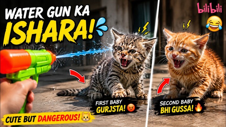 “Water Gun Ka Ishara Aur Dono Cat Babies Ka Zabardast Reaction 😂🐱💦”