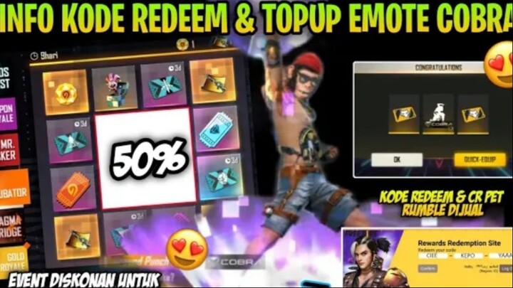 KODE REDEEM  EVENT TOP UP EMOTE COBRA BOCORAN EVENT FREE FIRE TERBARU DISKONAN UNTUK KALIAN!