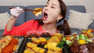 [Mukbang ASMR] The Cheesiest Cheese Tonkatsu Pork Cutlet 🧀 Shrimp Tomato Pasta 🍝 Eatingshow