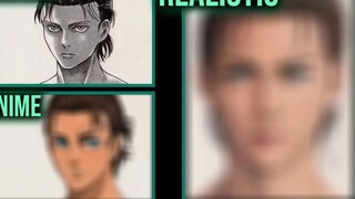 How would you draw Eren Yeager using three styles: manga, anime, and realism?