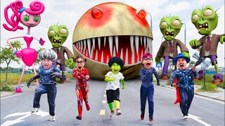 Baby Miss T & Nick Spider Save Pacman  VS TEAM BAD GUYS Mommy LongLes, Zombie | Scary Teacher 3D IRL