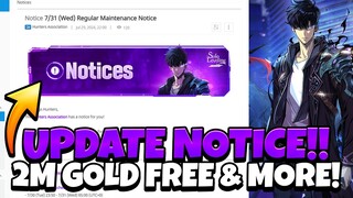 BRAND NEW UPDATE NOTICE IS OUT! 2MILLION GOLD & MUCH MORE! [Solo Leveling: Arise]