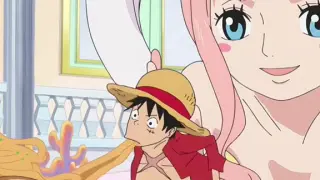Luffy eating Shirahoshi's food