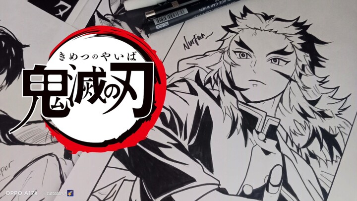 Kyojuro Rengoku - Kimetsu no Yaiba || Black and White Art (SPEED DRAWING)