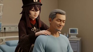 Hu Tao is working so hard to give massages to people in order to play Genshin Impact!