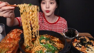 SUB) + 🍜 🔥 spicy ramyeon & cheese rice mukbang asmr