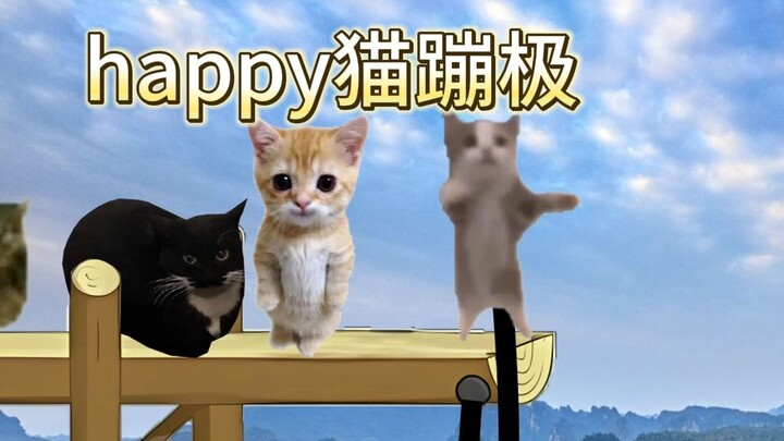 Kucing bahagia melakukan bungee jumping