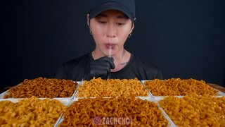 ASMR MUKBANG SPICY FIRE NOODLES (Black Bean, Nuclear, Carbonara, Curry, Cheese, Corn) by Zach Choi