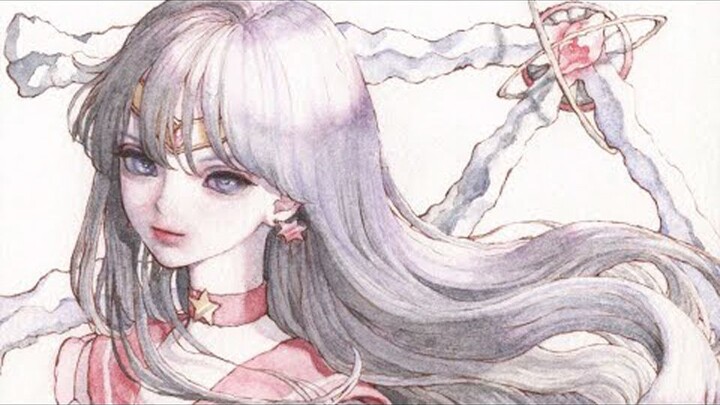 SailorMars-Transparent Watercolor メイキング-LineDrawing-セーラームーン-Watercolor