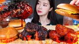 【韩国吃播】变态辣炸鸡，麻辣火烧鸡，芝士汉堡