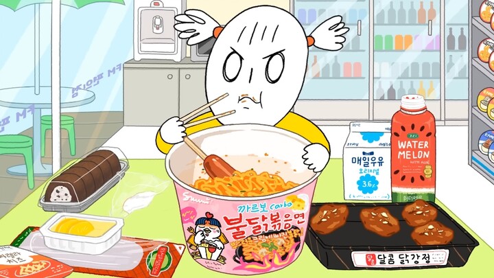 【foomuk】Convenience store eating show 1 - (with) macaron brownie, fried chicken, sweet and spicy ric