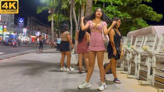 [4K] Beach Road Pattaya! Thailand nightlife street walk around. So Many pretty freelancers!