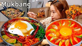 🍱 7종나물비빔밥+소불고기,순두부찌개🥩 볶음고추장에 비빈 비빔밥에 불고기 얹으면😋 BIBIMBAP MUKBANG ASMR EATINGSHOW REALSOUND 요리 한식 집밥 먹방