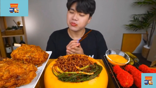 Mukbang mì tương đen với hành muối và cánh gà chiên #anngon