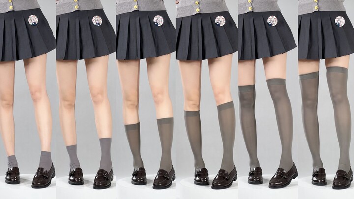 Perbandingan pakaian coba kaus kaki abu-abu dengan panjang berbeda [Bouncing]