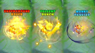 Paquito Fulgent Punch Starlight Skin VS Manny Paquiao Skin VS Underground Boxer Skin MLBB Comparison