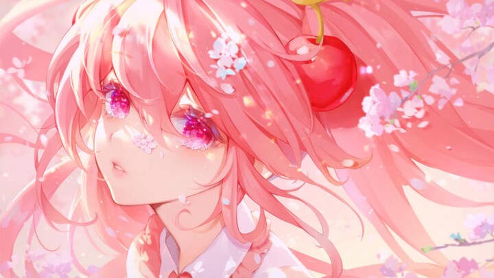 (Lukisan panel) Proses pengecatan kepala hatsune cherry blossom estetika dua dimensi