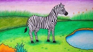Cara menggambar kuda zebra || Menggambar zebra yang mudah dan bagus||Menggambar hewan berkaki empat