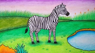 Cara menggambar kuda zebra || Menggambar zebra yang mudah dan bagus||Menggambar hewan berkaki empat