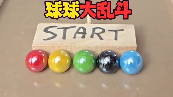 Red, yellow, green, black, blue—pick the ball that runs the fastest. Good luck!