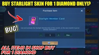 BUG! BUY STARLIGHT SKIN USING PROMO DIAMONDS! 1 DIAMOND ALL ITEMS IN SHOP MOBILE LEGENDS