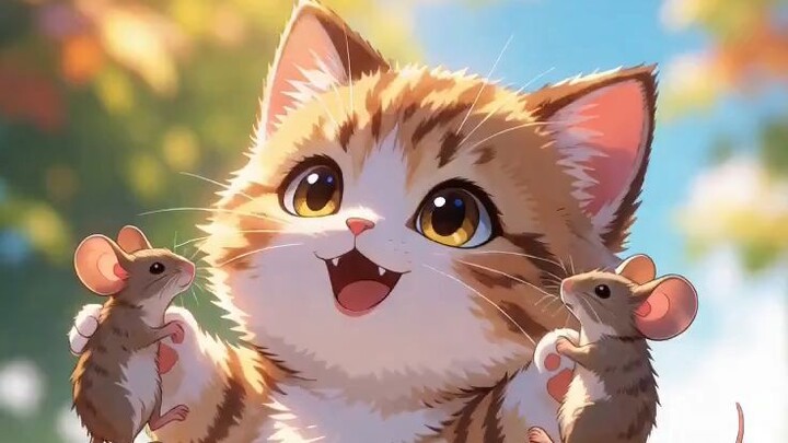 Сгенерированный котик поймал мышек - ai generated cat caught mice