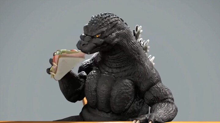 Sulih suara yang lucu: Godzilla bersaudara memiliki reaksi berbeda saat makan sandwich, dan Laoxu me