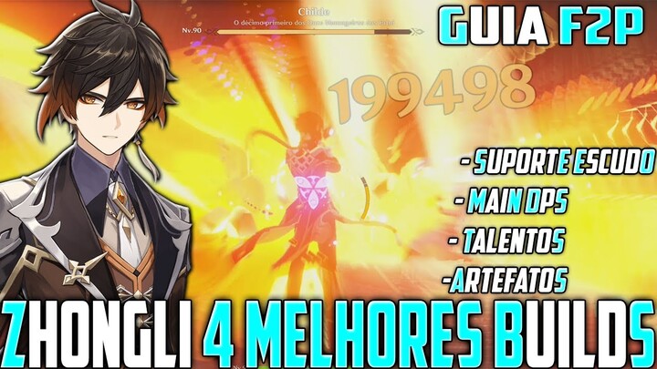 ZHONGLI BUILD DPS e SUPORTE F2P! 4 Melhores ARTEFATOS e LANÇA GUIA- Genshin Impact