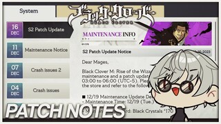 SEASON 2 PATCH NOTES! GEAR SUBSTATS REROLL! | Black Clover Mobile