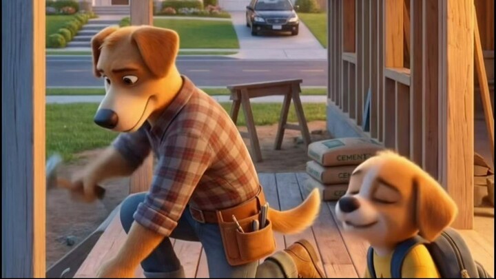 a father bulding a house for animal familly I familly animal story