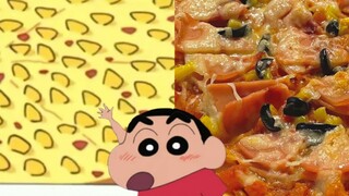 Another very shallow reproduction of the same pizza as Crayon Shin-chan, invite mom and dad to have 