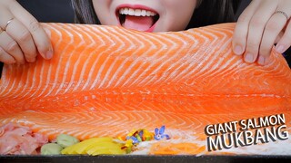 ASMR GIANT RAW SALMON MUKBANG (SALMON NOODLES WITH SAMYANG FIRE NOODLES) EATING SOUNDS LINH-ASMR