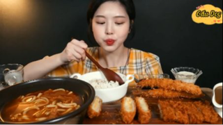 Udon kim chi, tôm chiên, thịt heo chiên xù phần 3 #mukbang